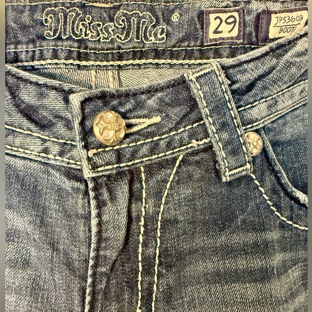 Miss Me Crystal Embellished Fleur-De-Lis Bootcut Mid Rise Jeans - Picture 3 of 8